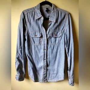 NEW Seven7 Denim Pin Striped Button Down Top